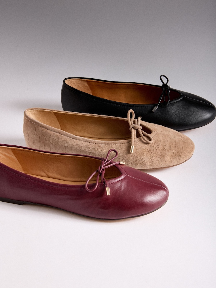 Бургундия кызыл - The Set Premium Leather Suede Bow Ballerinas - 7ичинен 7 сүрөт