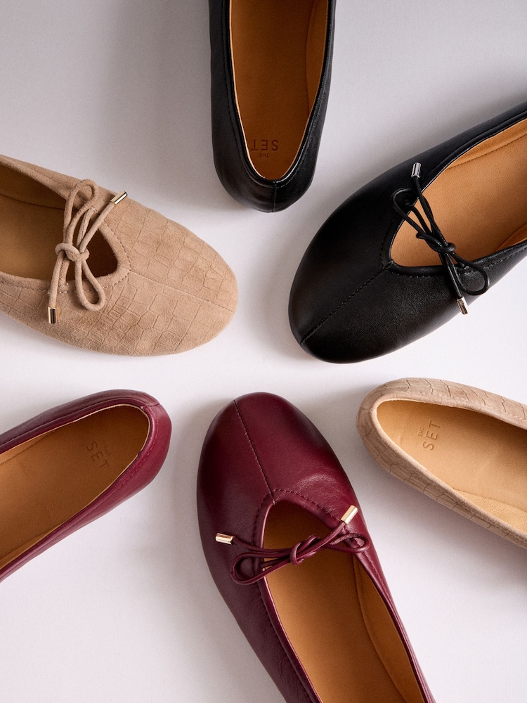 Төө - The Set Premium Leather Suede Bow Ballerinas - 7ичинен 7 сүрөт