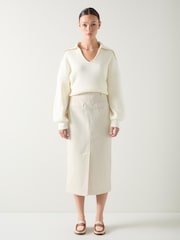 LK Bennett Cream Sibyl  Wide Cord Midi Cream Skirt - Image 1 of 6