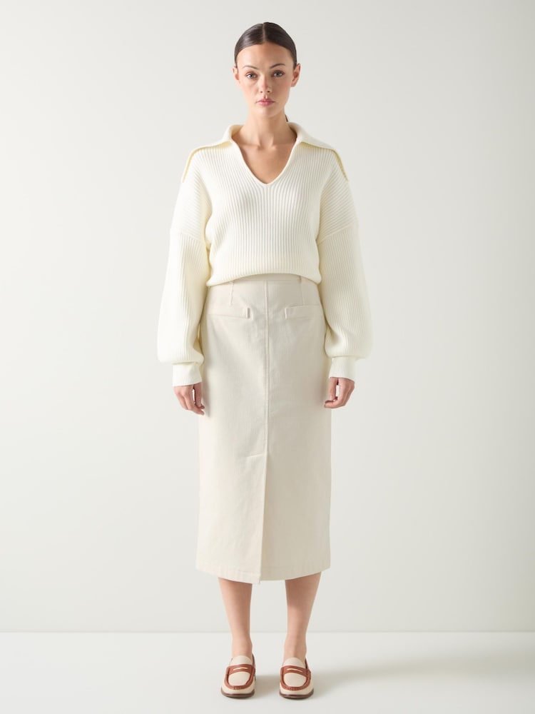 LK Bennett Cream Sibyl  Wide Cord Midi Cream Skirt - Image 1 of 6