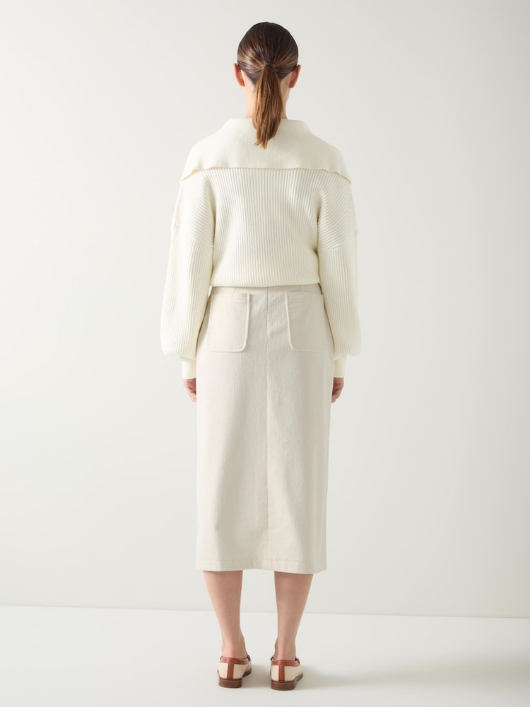 LK Bennett Cream Sibyl  Wide Cord Midi Cream Skirt - Image 2 of 6