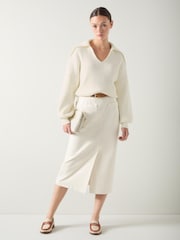 LK Bennett Cream Sibyl  Wide Cord Midi Cream Skirt - Image 3 of 6