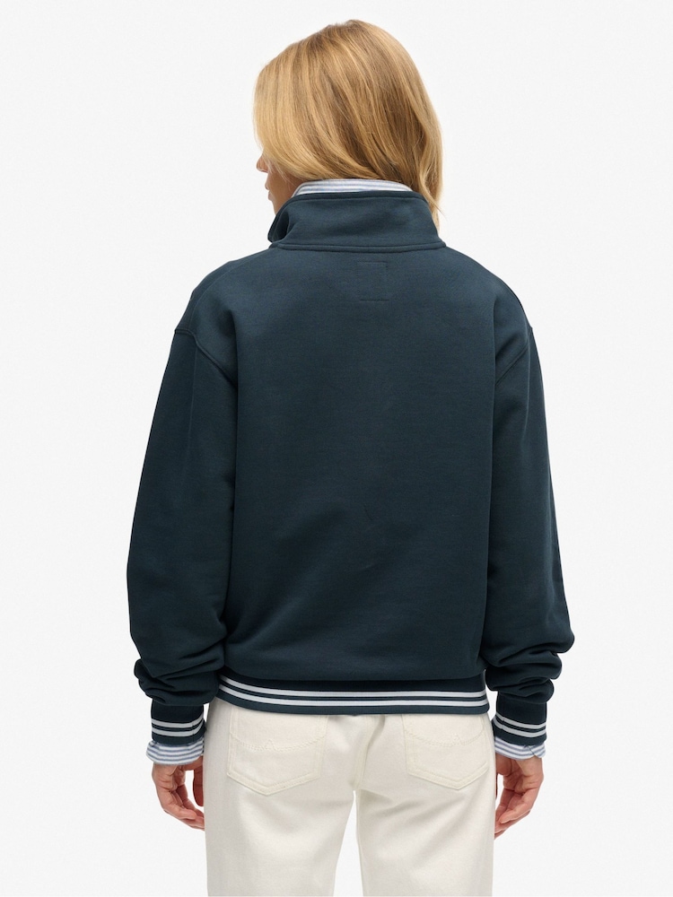Superdry Blue Country Club Embossed Half-Zip Jumper - Image 2 of 8 Superdry Blue Country Club Embossed Half-Zip Jumper - Image 2 of 8
