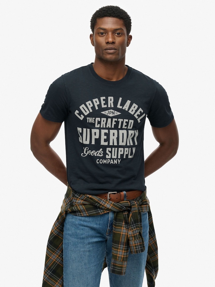 Superdry Blue Copper Label Relaxed T-Shirt - Image 1 of 7 Superdry Blue Copper Label Relaxed T-Shirt - Image 1 of 7