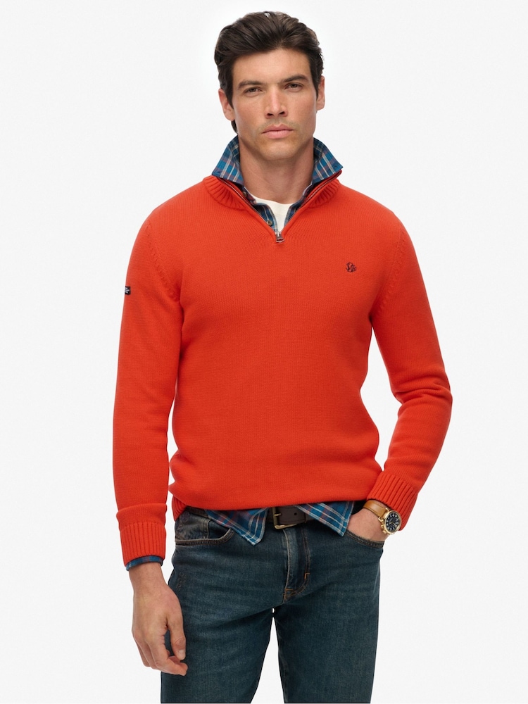 Superdry Orange Cotton Half Zip Knit Jumper - Image 1 of 6