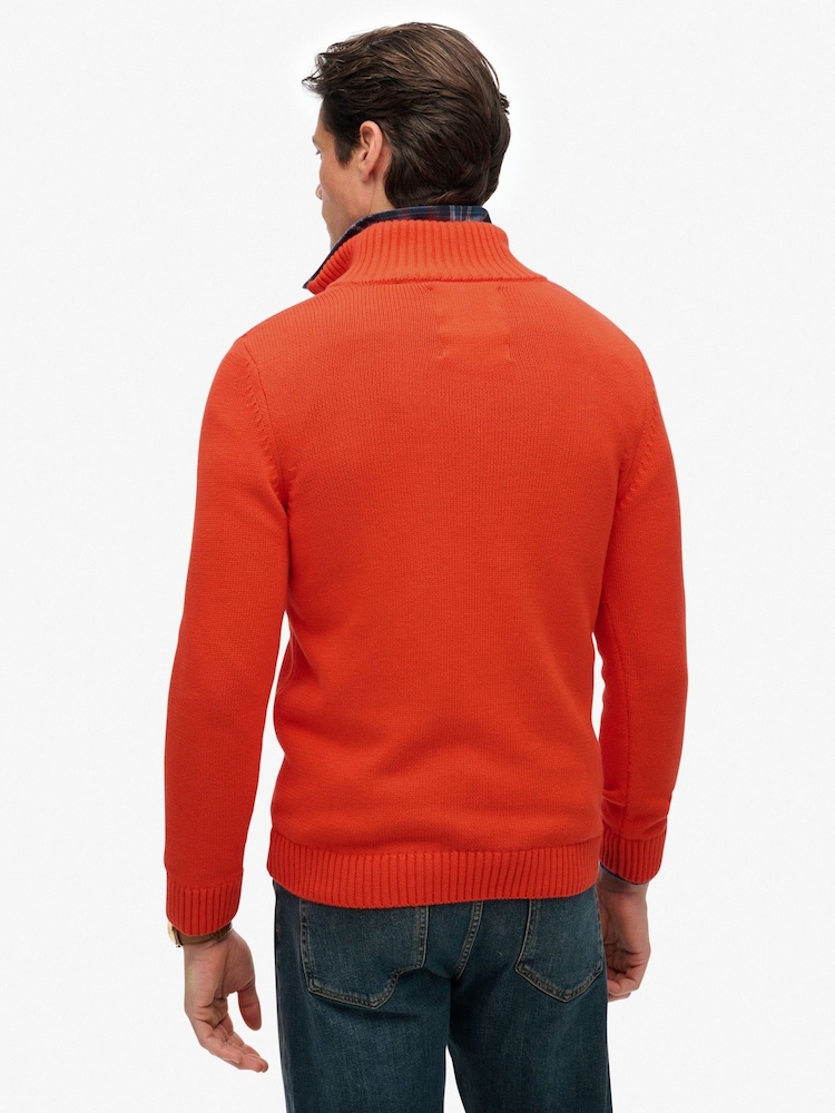 Superdry Orange Cotton Half Zip Knit Jumper - Image 2 of 6 Superdry Orange Cotton Half Zip Knit Jumper - Image 2 of 6