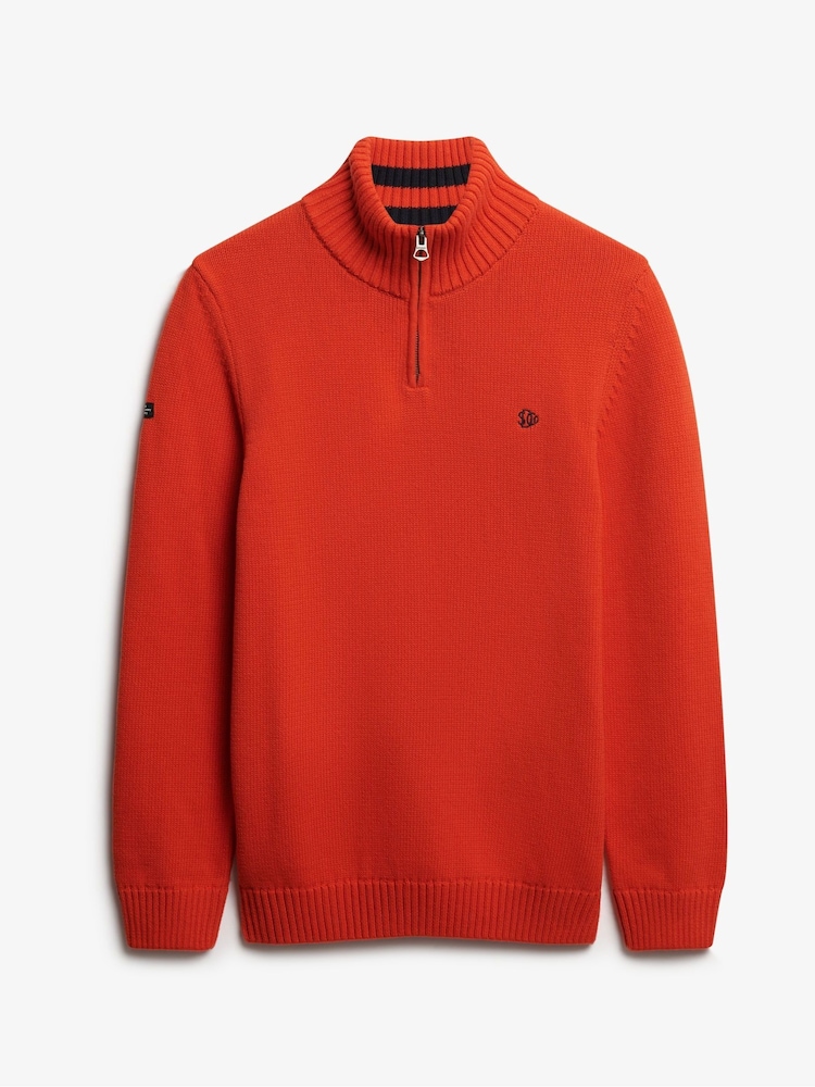 Superdry Orange Cotton Half Zip Knit Jumper - Image 6 of 6 Superdry Orange Cotton Half Zip Knit Jumper - Image 6 of 6