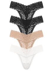 Victoria's Secret Black/Nude/White Thong 4 Pack Knickers - Image 1 of 2
