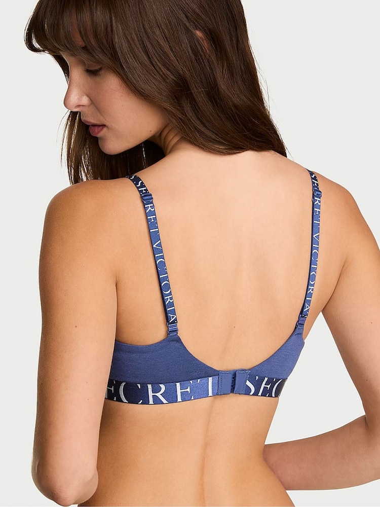 Victoria's Secret Ink Blue Lightly Lined Non Wired Cotton Exploded Logo Bra - Image 2 of 5 Victoria's Secret Ink Blue Lightly Lined Non Wired Cotton Exploded Logo Bra - Image 2 of 5