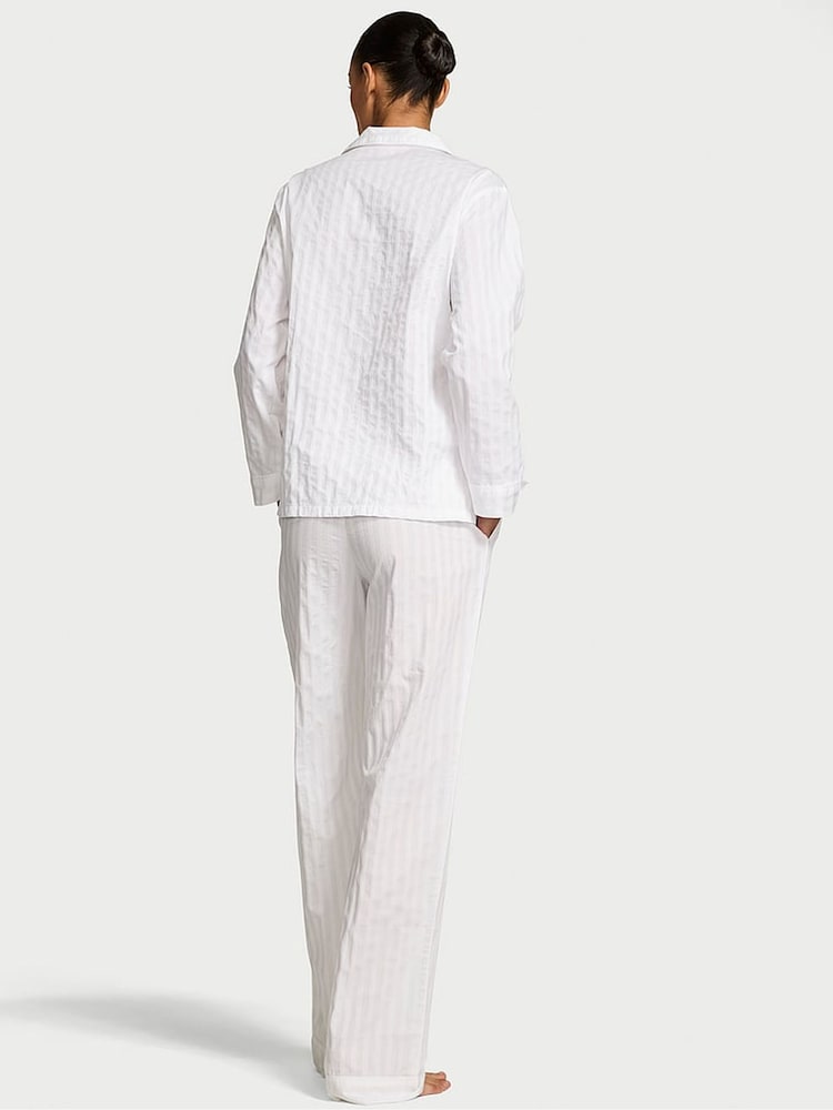 Victoria's Secret White Shadow Stripe Heritage Cotton Long Pyjama Set - Image 2 of 2
