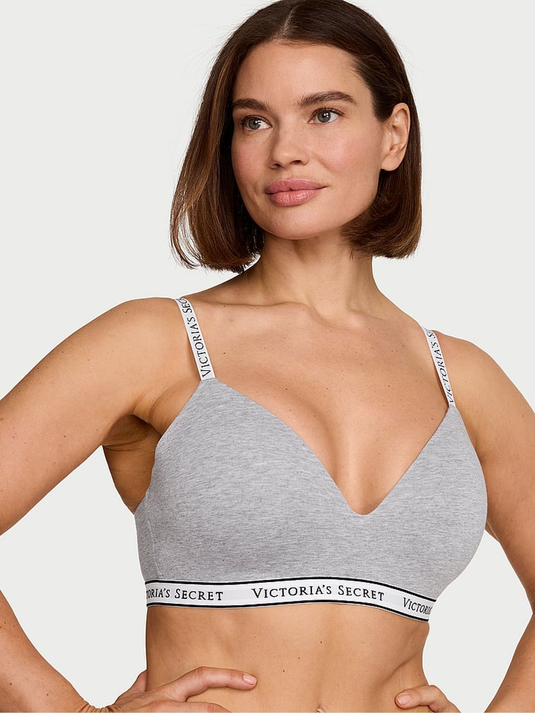 Victoria's Secret Medium Heather Grey Lightly Lined Non Wired Cotton Logo Bra
