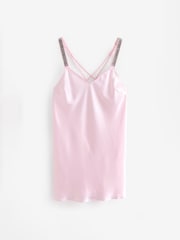 Victoria's Secret Angel Pink Shine Satin Strappy Back Slip - Image 1 of 3