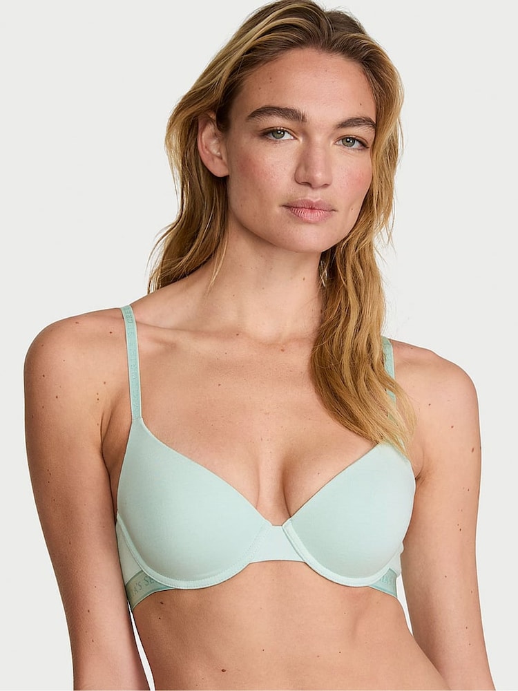 Victoria's Secret Yacht Blue Lightly Lined Demi Cotton Logo Bra - Image 1 of 2 Victoria's Secret Yacht Blue Lightly Lined Demi Cotton Logo Bra - Image 1 of 2