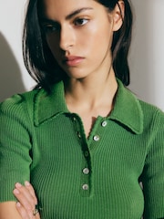 BHOEM Green Ribbed Knit Polo Shirt With Textured Collar - Εικόνα 1 από 5