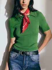 BHOEM Green Ribbed Knit Polo Shirt With Textured Collar - Εικόνα 2 από 5