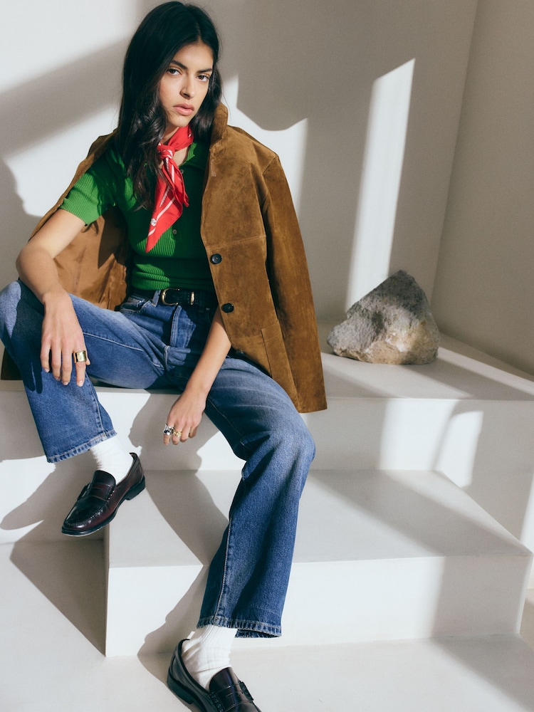 BHOEM Green Ribbed Knit Polo Shirt With Textured Collar - Εικόνα 5 από 5