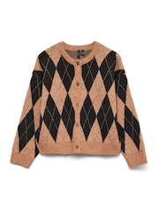 VERO MODA Brown Round Neck Argyle Cardigan - Image 1 of 1