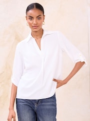 Lipsy White/Cobalt Blue V-Neck 3/4 Sleeve Collared Blouse 2 Pack - Image 2 of 7