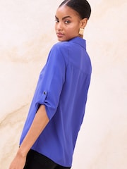 Lipsy White/Cobalt Blue V-Neck 3/4 Sleeve Collared Blouse 2 Pack - Image 5 of 7