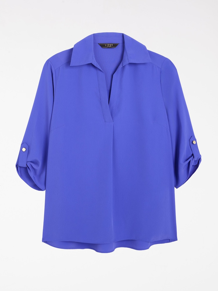 Lipsy White/Cobalt Blue V-Neck 3/4 Sleeve Collared Blouse 2 Pack - Image 7 of 7