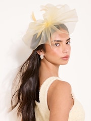 Lipsy Butter Yellow Oversized Mesh Fascinator Headband - Image 1 of 2