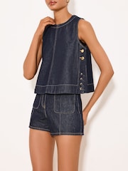 Lipsy Rinse Blue Wash Denim Shell Top - Image 2 of 5