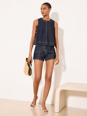 Lipsy Rinse Blue Wash Denim Shell Top - Image 3 of 5