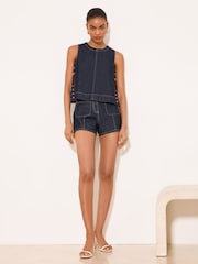 Lipsy Rinse Blue Wash Denim Shell Top - Image 4 of 5