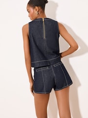 Lipsy Rinse Blue Wash Denim Shell Top - Image 5 of 5