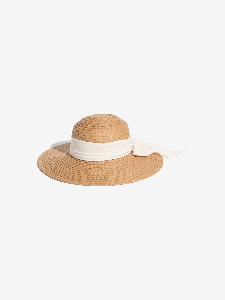 Natur - Lipsy Faux Raffia Straw Bow Dome Hat - Bild 1 von 4