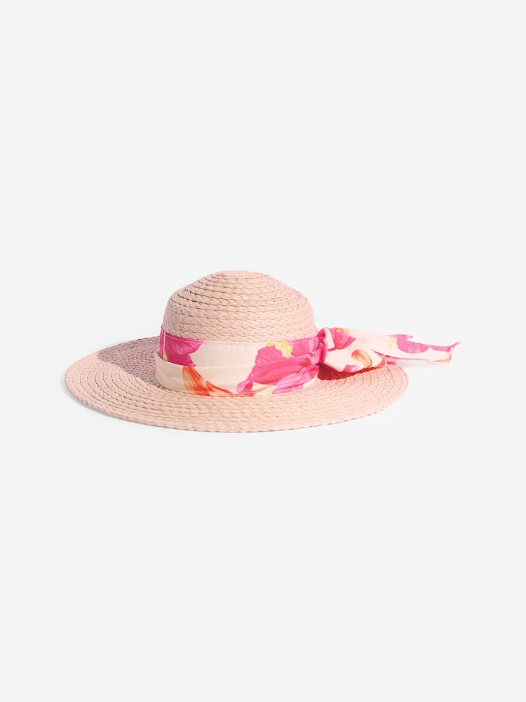 Rosa - Lipsy Faux Raffia Straw Bow Dome Hat - Bild 1 von 4