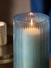 Navy Ribbed Glass Hurricane Candle Holder - Image 3 of 4