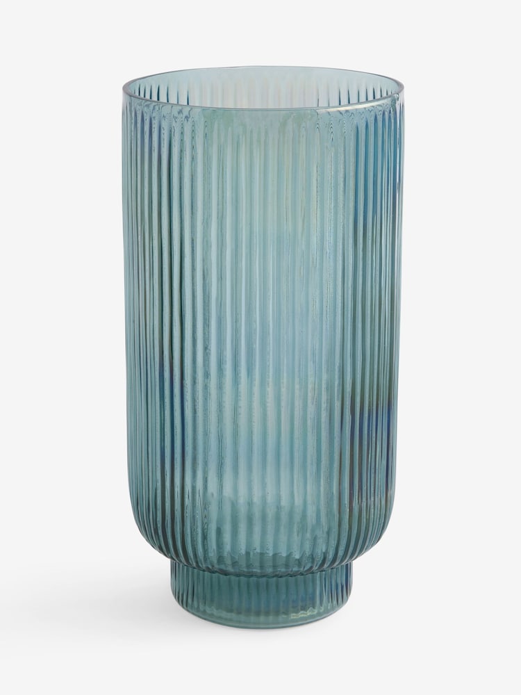 Navy Ribbed Glass Hurricane Candle Holder - Image 4 of 4 Navy Ribbed Glass Hurricane Candle Holder - Image 4 of 4