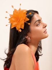 Friends Like These Orange 3D Floral Padded Fascinator Headband - Image 2 of 5