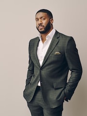 Green Muscle Fit Motionflex Stretch Check Suit Jacket - Image 1 of 6