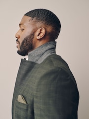 Green Muscle Fit Motionflex Stretch Check Suit Jacket - Image 4 of 6