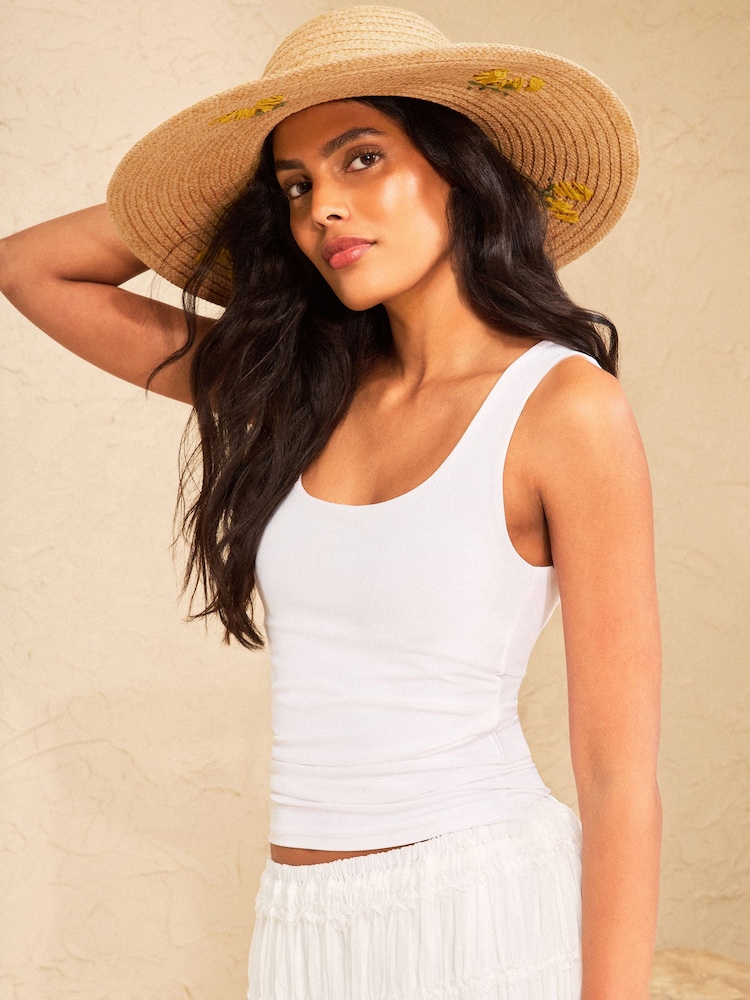 Love & Roses Natural Lemon Embriodered Floppy Hat - Image 1 of 7