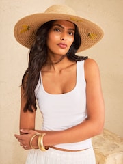 Love & Roses Natural Lemon Embriodered Floppy Hat - Image 3 of 7