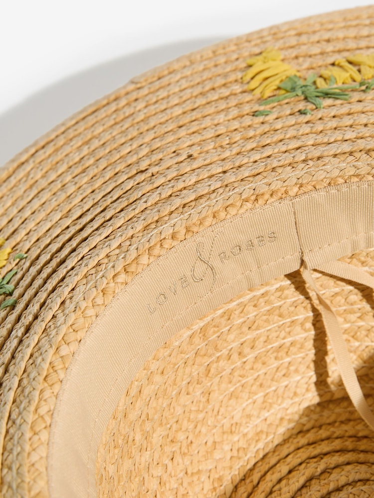 Love & Roses Natural Lemon Embriodered Floppy Hat - Image 7 of 7