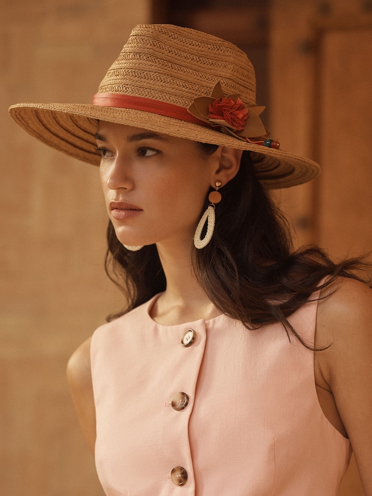 Love & Roses Natural Flower Paper Raffia Fedora Hat - Image 1 of 4