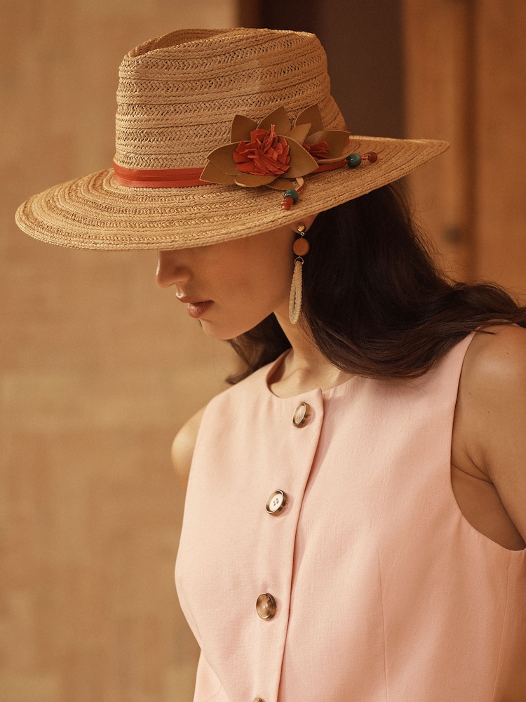 Love & Roses Natural Flower Paper Raffia Fedora Hat - Image 2 of 4