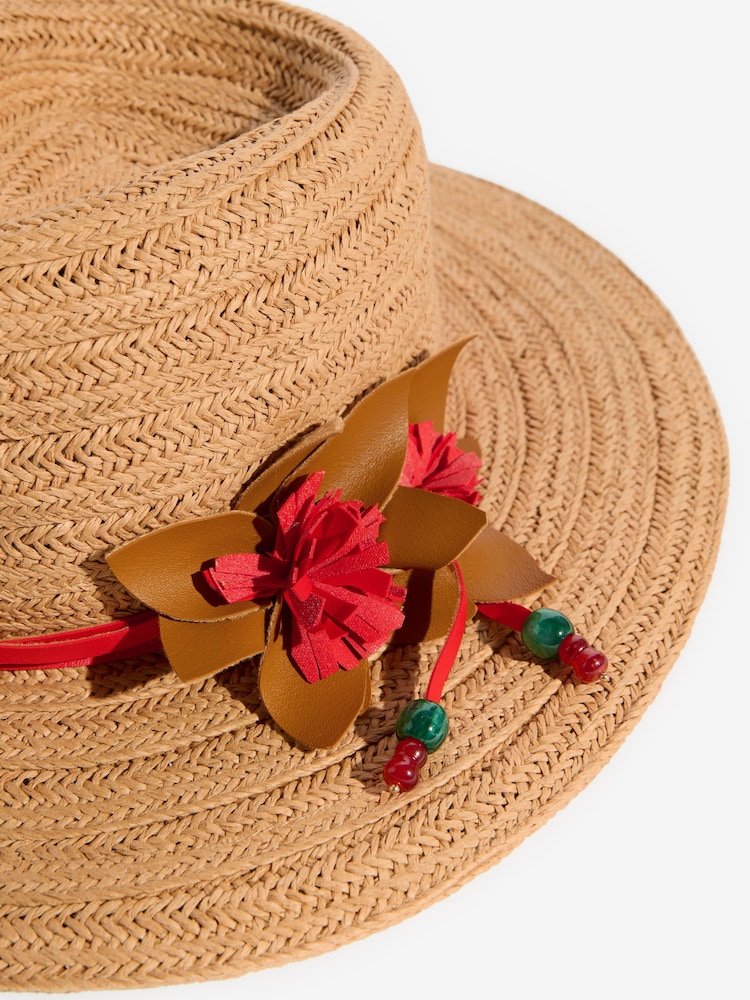 Love & Roses Natural Flower Paper Raffia Fedora Hat - Image 4 of 4