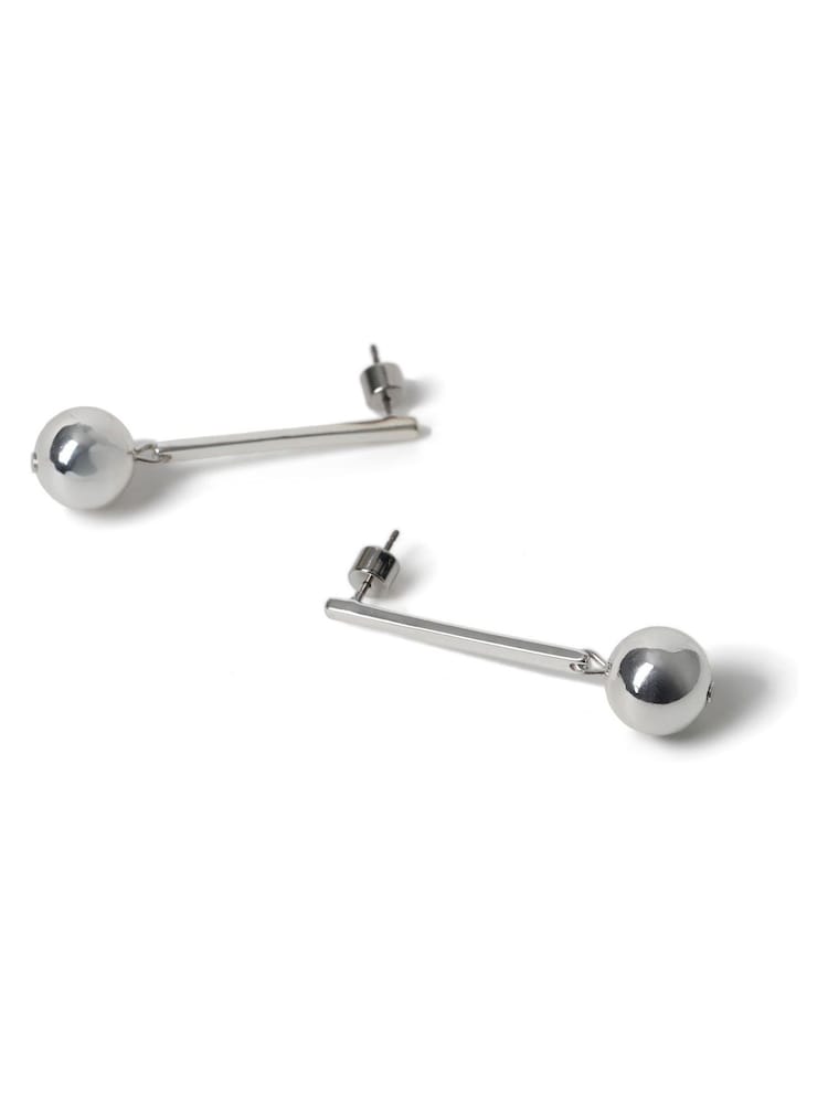 Aela Ball Stick Drop Silver Tone Earrings - Image 2 of 2