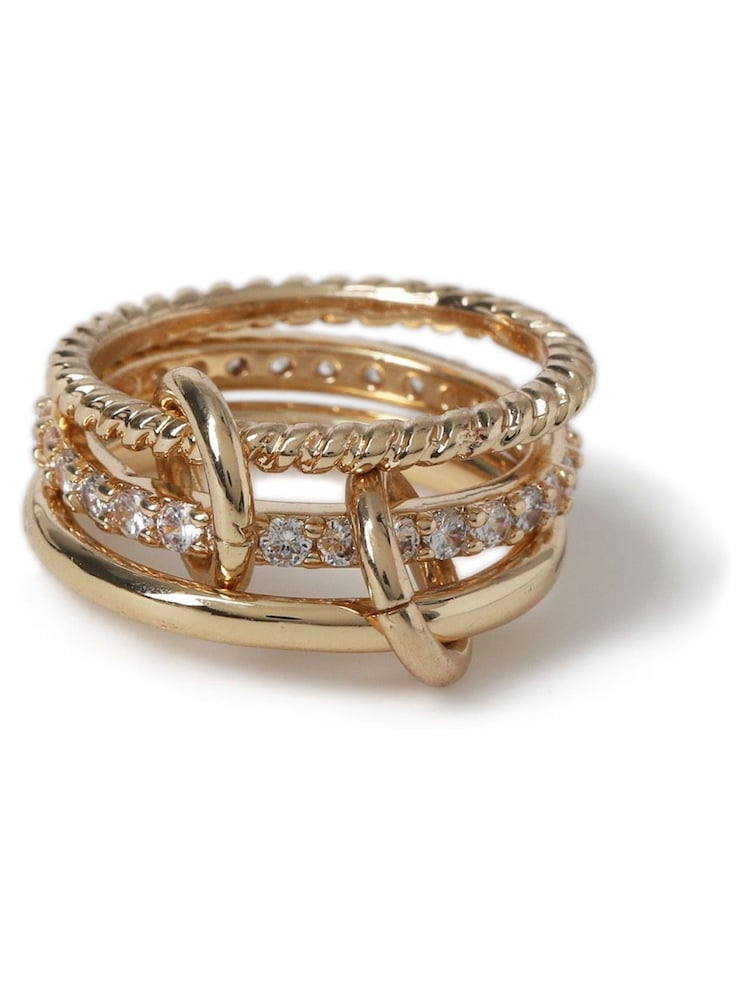 Aela Gold Tone Diamond Simulants Link Rings Multipack - Image 1 of 2