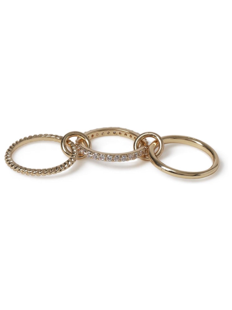 Aela Gold Tone Diamond Simulants Link Rings Multipack - Image 2 of 2