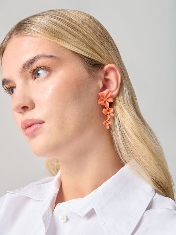 Aela Matte Flower Drop Orange Earrings - Image 1 of 3