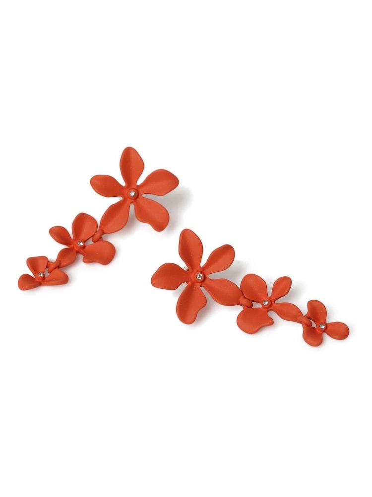 Aela Matte Flower Drop Orange Earrings - Image 3 of 3