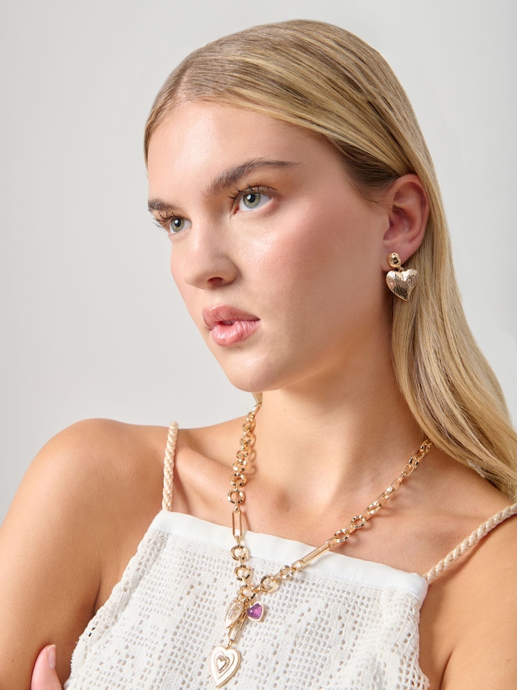 Aela Textured Heart Drop Earrings - Image 1 of 3