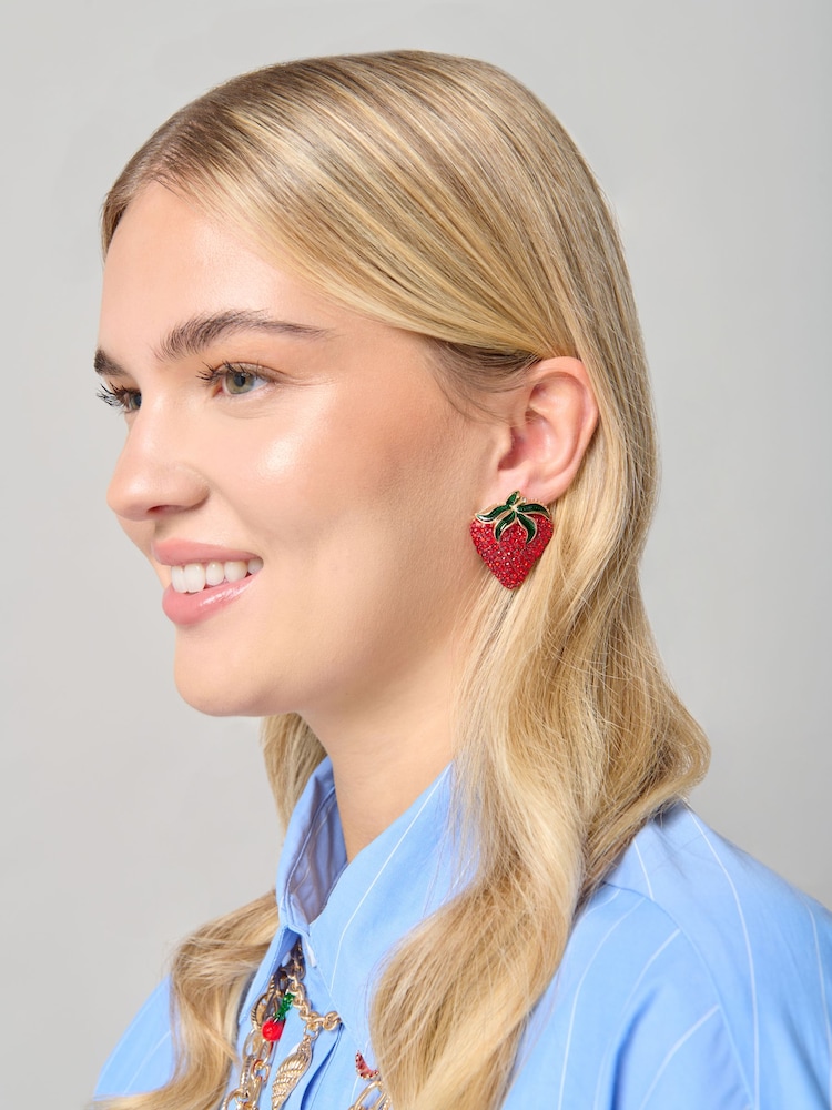 Aela Red Rhinestone Strawberry Stud Earrings - Image 1 of 3