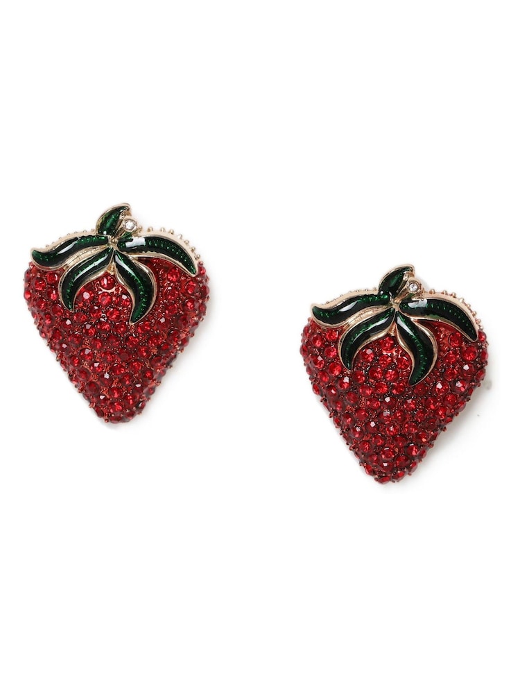 Aela Red Rhinestone Strawberry Stud Earrings - Image 2 of 3